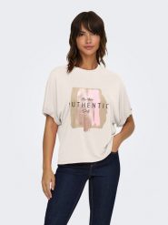 ONLY Koszulka w kolorze beżowym rozmiar: XL. Brązowe bluzki Only, xl, bez wzorów, bez kołnierzyka, bez ramiączek. Za 82.99 zł.