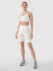 4F Legginsy kolarki bezszwowe treningowe damskie - białe XS/S. Białe legginsy 4f, l, bez wzorów, z dzianiny, z podwyższonym stanem, krótkie. W wyprzedaży za 69.99 zł.