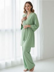 Jednolity szlafrok kimono - zielony. Zielone szlafroki Sinsay, l, bez wzorów, bez ramiączek, bez kaptura. Za 59.99 zł.