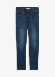 Jeansy o kroju slim fit, high-waist, z wygodnym stretchem. Niebieskie jeansy bonprix, bez wzorów, z podwyższonym stanem. Za 114.99 zł.
