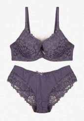 Fioletowy Koronkowy Komplet Majtki Figi i Biustonosz Eziselle. Fioletowe figi Renee, bez wzorów, z jeansu. Za 39.99 zł.