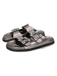 MELVIN & HAMILTON Skórzane klapki "Eve 1" w kolorze srebrnym rozmiar: 39. Szare klapki Melvin & Hamilton, bez wzorów, z otwartym noskiem, bez obcasa. Za 304.99 zł.