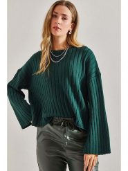 Bianco Lucci Sweter w kolorze zielonym rozmiar: onesize. Zielone swetry Bianco Lucci, bez wzorów, prążkowane, bez ramiączek. Za 83.03 zł.