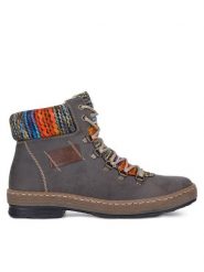 Rieker Botki Z6743-45 Szary. Szare botki Rieker, bez wzorów, z materiału, bez obcasa, na płaskiej podeszwie, bez zapięcia. Za 258.99 zł.