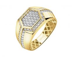 Złoty pierścionek z cyrkoniami - sygnet. Żółte pierścionki Apart, z cyrkonią, złote. Za 4,759.00 zł.