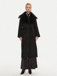 Bruuns Bazaar Płaszcz wełniany Furra BBW4109 Czarny Loose Fit. Czarne płaszcze Bruuns Bazaar, na zimę, bez wzorów, z wełny, bez kaptura. Za 1,739.00 zł.