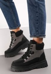 Czarno-Szare Traperki Sznurowane Trapery Janne. Czarne trapery i śniegowce Renee. Za 99.99 zł.