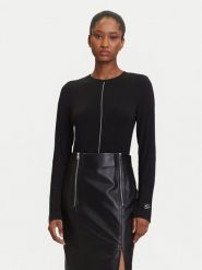 KARL LAGERFELD Bluzka A3W17007 Czarny Slim Fit. Czarne bluzki KARL LAGERFELD, xs, bez wzorów, z wiskozy, bez kołnierzyka, bez ramiączek. Za 469.99 zł.