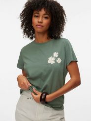 Vero Moda Koszulka w kolorze zielonym rozmiar: S. Zielone bluzki Vero Moda, s, bez wzorów, z bawełny, bez kołnierzyka, bez ramiączek. Za 57.60 zł.