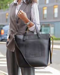Duża torebka shoppperka do ręki skórzana premium MARCO MAZZINI czarna. Czarne shopper bez wzorów, ze skóry, do ręki, duże, bez dodatków. Za 1,150.99 zł.
