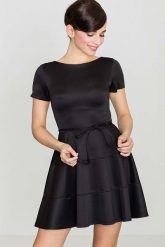Rozkloszowana Sukienka z Krótkim Rękawem - Czarna. Czarne sukienki l, bez wzorów, z elastanu, bez kołnierzyka, bez ramiączek, mini, rozkloszowane. Za 129.00 zł.