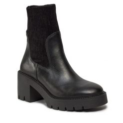 Sztyblety Tamaris. Czarne botki Tamaris, bez wzorów, bez obcasa, na słupku, bez zapięcia. Za 399.99 zł.
