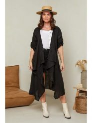 Curvy Lady Lniany kardigan w kolorze czarnym rozmiar: 44/46. Czarne kardigany Curvy Lady, bez wzorów, ze lnu. Za 197.95 zł.