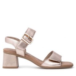 Sandały Remonte. Czerwone sandały Remonte, bez wzorów, bez obcasa, na słupku, bez zapięcia. Za 369.99 zł.
