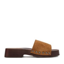 Klapki JENNY. Brązowe klapki Jenny, bez wzorów, bez obcasa. Za 119.99 zł.