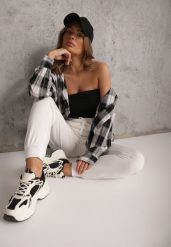 Białe Sportowe Spodnie Typu Jogger High Waist ze Ściągaczem w Talii Isirona. Białe spodnie dresowe Renee, na co dzień, l, bez wzorów, z jeansu, z podwyższonym stanem, krótkie. Za 89.99 zł.