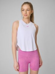 4F Top treningowy szybkoschnący damski - biały M. Białe topy 4f, m, bez wzorów, bez kołnierzyka, bez ramiączek. Za 119.99 zł.