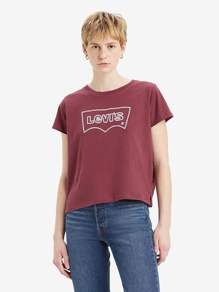 Levi´s Koszulka w kolorze bordowym rozmiar: M. Czerwone bluzki m, bez wzorów, z bawełny, bez kołnierzyka, bez ramiączek. Za 61.60 zł.
