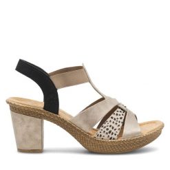 Sandały Rieker. Brązowe sandały Rieker, bez wzorów, bez obcasa, na słupku, bez zapięcia. Za 299.99 zł.