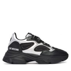 Sneakersy LOVE MOSCHINO. Czarne botki Love Moschino, bez wzorów, bez obcasa, na płaskiej podeszwie, bez zapięcia. Za 949.99 zł.