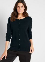 Sweter rozpinany. Czarne kardigany bonprix, bez wzorów. Za 102.99 zł.