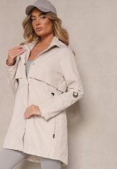 Jasnobeżowa Kurtka Utility Parka z Odpinanym Kapturem i Wiązaniem w Talii Kalirne. Brązowe kurtki Renee, l, eleganckie, z kapturem. Za 134.99 zł.