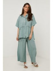 Lin Passion Lniana koszula w kolorze zielonym rozmiar: 34/36. Zielone koszule Lin Passion, bez wzorów, ze lnu, klasyczne, bez kołnierzyka, bez ramiączek. Za 143.99 zł.