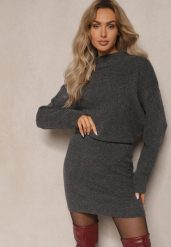 Ciemnoszara Prosta Spódnica z Dzianiny z Domieszką Wełny z Gumką w Talii Parilae. Szare spódnice Renee, na co dzień, bez wzorów, z dzianiny, eleganckie, mini, koszulowe. Za 99.99 zł.