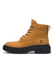 Timberland Skórzane botki "Greyfield Mid" w kolorze jasnobrązowym rozmiar: 39. Brązowe botki Timberland, bez wzorów, bez obcasa, bez zapięcia. Za 528.34 zł.