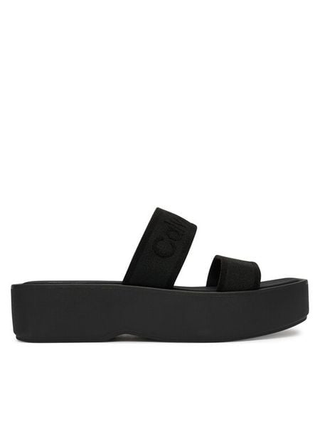 Calvin Klein Klapki Flatform Sndl Webbing HW0HW02878 Czarny. Czarne klapki Calvin Klein, bez wzorów, z materiału, bez obcasa. Za 179.99 zł.
