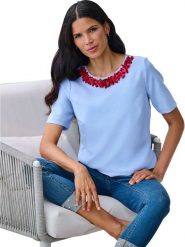 Heine Bluzka w kolorze błękitnym rozmiar: 44. Niebieskie bluzki Heine, z aplikacjami, bez kołnierzyka, bez ramiączek. Za 86.99 zł.