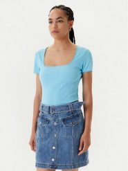 Morgan T-Shirt 232-DLUBI Turkusowy Slim Fit. Niebieskie t-shirty Morgan, s, bez wzorów, z bawełny, bez kołnierzyka, bez ramiączek. Za 189.99 zł.