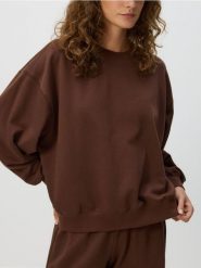 Bawełniana bluza - ciemnobrązowy. Brązowe bluzy Reserved, l, bez wzorów, z bawełny, bez kaptura. Za 89.99 zł.