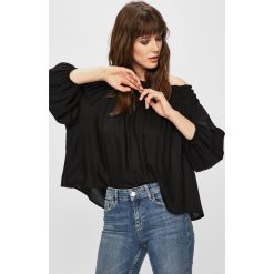 Answear - Bluzka. Czarne bluzki ANSWEAR, l, bez wzorów, z tkaniny, bez kołnierzyka, bez ramiączek. W wyprzedaży za 39.90 zł.