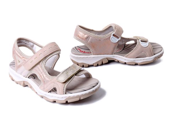 RIEKER 68866-31 pink, sandały damskie. Czerwone sandały Rieker, bez wzorów, bez obcasa, bez zapięcia. Za 191.94 zł.