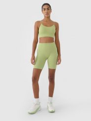 4F Legginsy kolarki bezszwowe treningowe damskie - zielone XS/S. Zielone legginsy sportowe 4f, s, bez wzorów, z dzianiny, z podwyższonym stanem, na fitness i siłownię. W wyprzedaży za 39.99 zł.