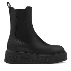 Sztyblety Badura. Czarne botki Badura, bez wzorów, bez obcasa, na koturnie, bez zapięcia. Za 429.99 zł.