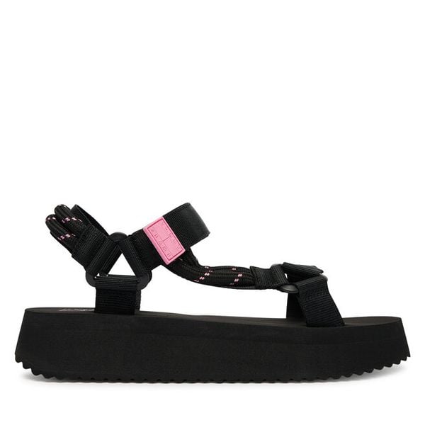 Sandały Tommy Jeans. Czarne sandały Tommy Jeans, bez wzorów, z jeansu, bez obcasa, na płaskiej podeszwie, bez zapięcia. Za 229.99 zł.