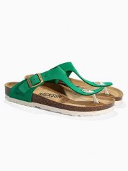 BACKSUN Skórzane japonki "Singapore" w kolorze zielonym rozmiar: 40. Zielone klapki Backsun, bez wzorów, ze skóry, z otwartym noskiem, bez obcasa. Za 130.99 zł.