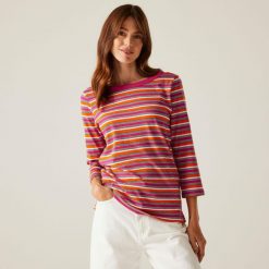 Koszulka do chodzenia z rękawem 3/4 damska Bayletta II. Czerwone bluzki Regatta, bez wzorów, z polaru, sportowe, bez kołnierzyka, bez ramiączek. W wyprzedaży za 53.50 zł.