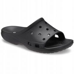 Klapki Dla Dorosłych Crocs Saturday Slide. Czarne klapki Crocs, bez wzorów, z materiału, bez obcasa. Za 139.99 zł.