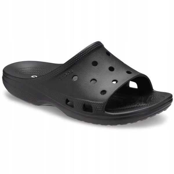 Klapki Dla Dorosłych Crocs Saturday Slide. Czarne klapki Crocs, bez wzorów, z materiału, bez obcasa. Za 139.99 zł.