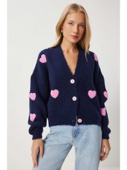 Happiness Istanbul Kardigan w kolorze granatowo-jasnoróżowym rozmiar: onesize. Niebieskie kardigany Happiness Istanbul, bez wzorów, ze splotem. Za 96.14 zł.