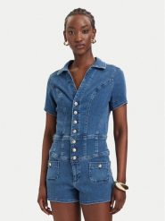 Guess Kombinezon W6GKA8 D1103 Niebieski Regular Fit. Niebieskie sukienki Guess, z aplikacjami, z bawełny, bez kołnierzyka, bez ramiączek. Za 654.99 zł.