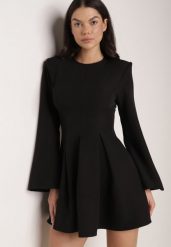 Czarna Sukienka VICES o Rozkloszowanym Kroju z Szerokimi Rękawami Natemia. Czarne sukienki Born2be, na imprezę, l, bez wzorów, klasyczne, bez kołnierzyka, bez ramiączek, mini, rozkloszowane. Za 169.99 zł.