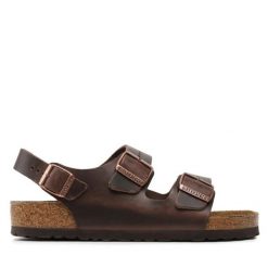 Birkenstock Milano LE Sandały unisex brązowe. Brązowe sandały Birkenstock, bez wzorów, młodzieżowe, bez obcasa, bez zapięcia. Za 449.99 zł.