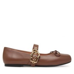 Baleriny LOVE MOSCHINO. Brązowe baleriny Love Moschino, bez wzorów, bez obcasa. Za 879.99 zł.