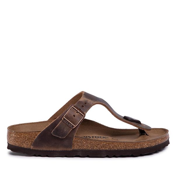 Japonki Birkenstock. Brązowe klapki Birkenstock, bez wzorów, bez obcasa. Za 389.99 zł.