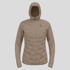 Kurtka hybrydowa damska ODLO Zeroweight Insulator Mid Layer Hoody Full Zip. Brązowe kurtki narciarskie Odlo, bez wzorów, bez kaptura, narciarskie. Za 949.99 zł.