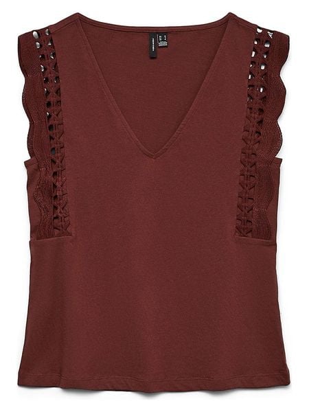 Vero Moda Bluzka w kolorze bordowym rozmiar: S. Czerwone bluzki Vero Moda, s, bez wzorów, z bawełny, bez kołnierzyka, bez ramiączek. Za 80.14 zł.